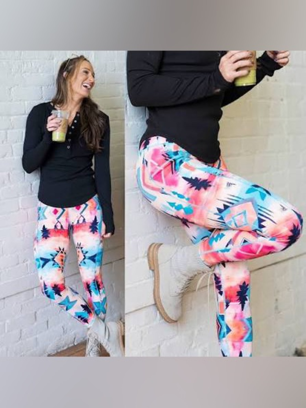 Constantly Varied Gear Boho Aztec Print Yoga Athletic Leggings Teal Southwestern